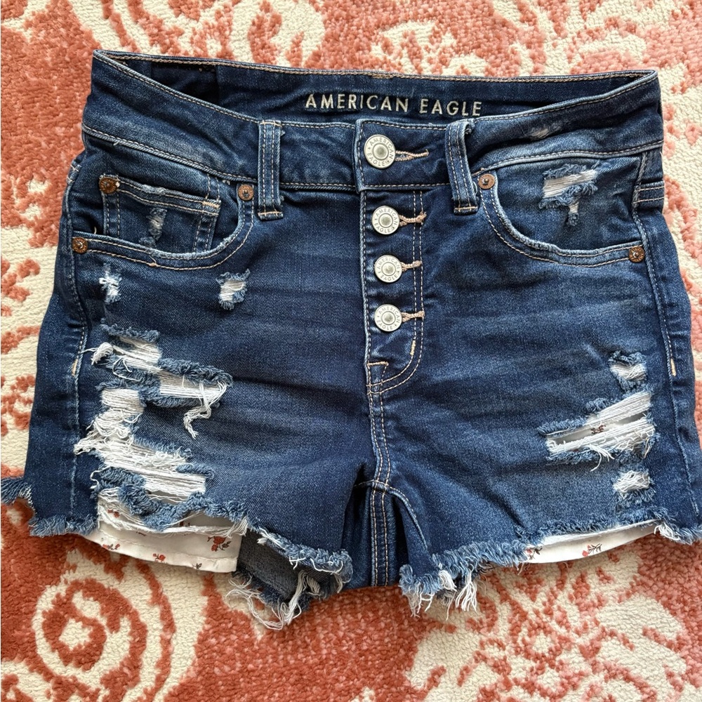 American Eagle Outfitters Blue Distressed Jean Shorts